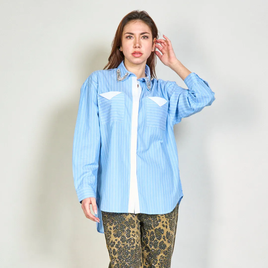 Striped shirt with embellished collar wholesale