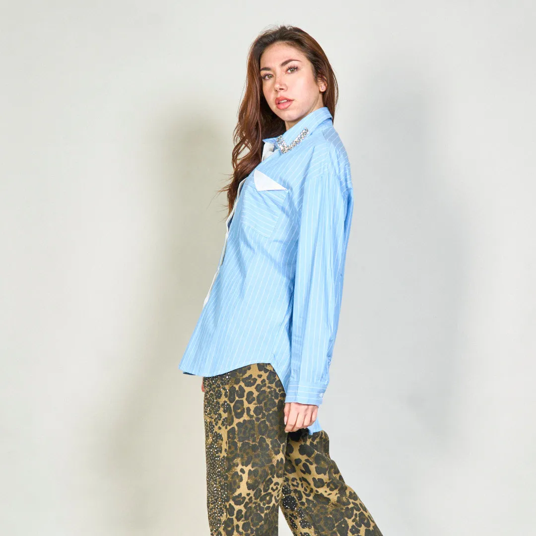 Striped shirt with embellished collar wholesale
