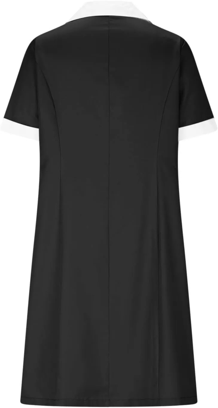 Summer Midi Dress for Women Short Sleeve Button Down Dress Lightweight Trendy Dress Collared Summer Dresses