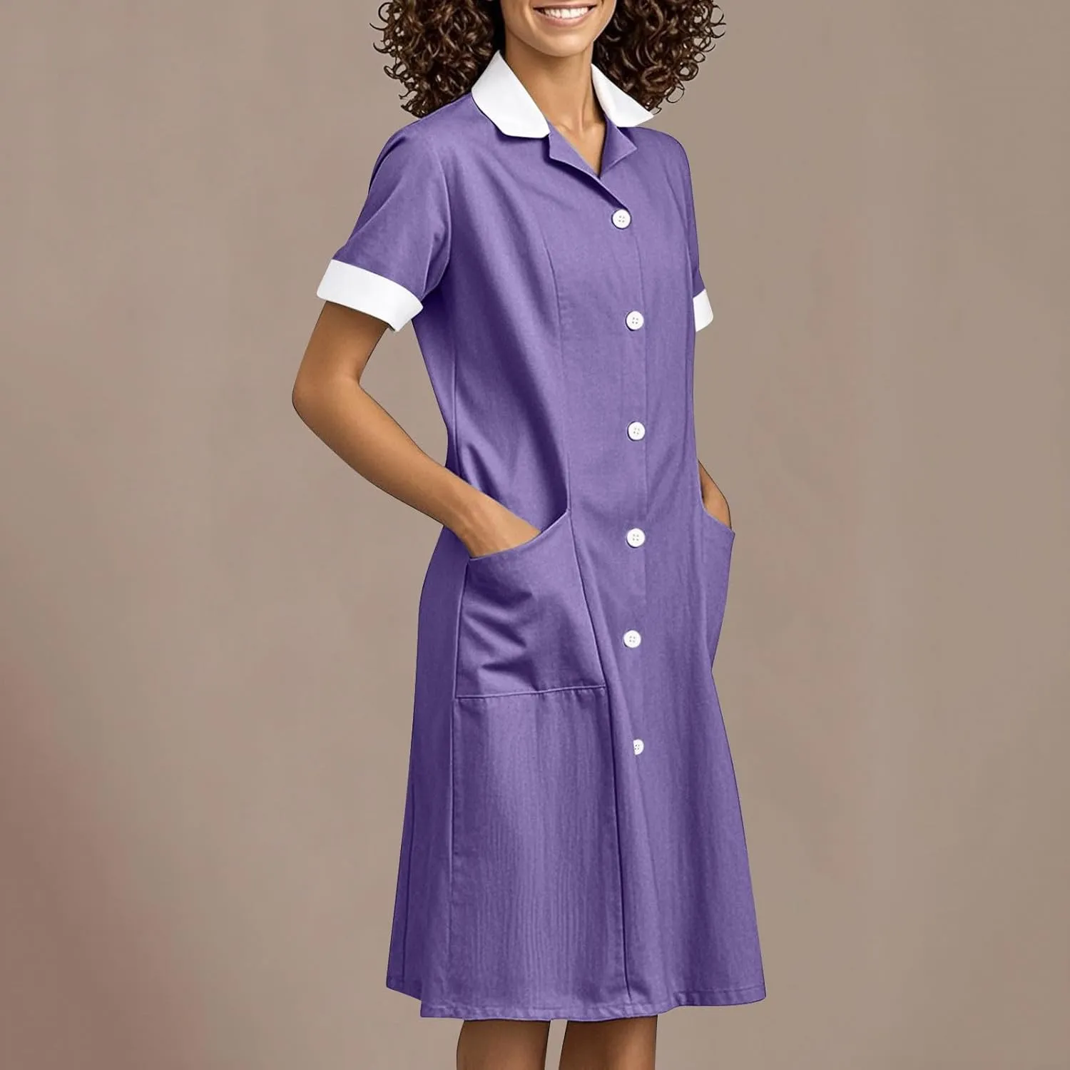 Summer Midi Dress for Women Short Sleeve Button Down Dress Lightweight Trendy Dress Collared Summer Dresses