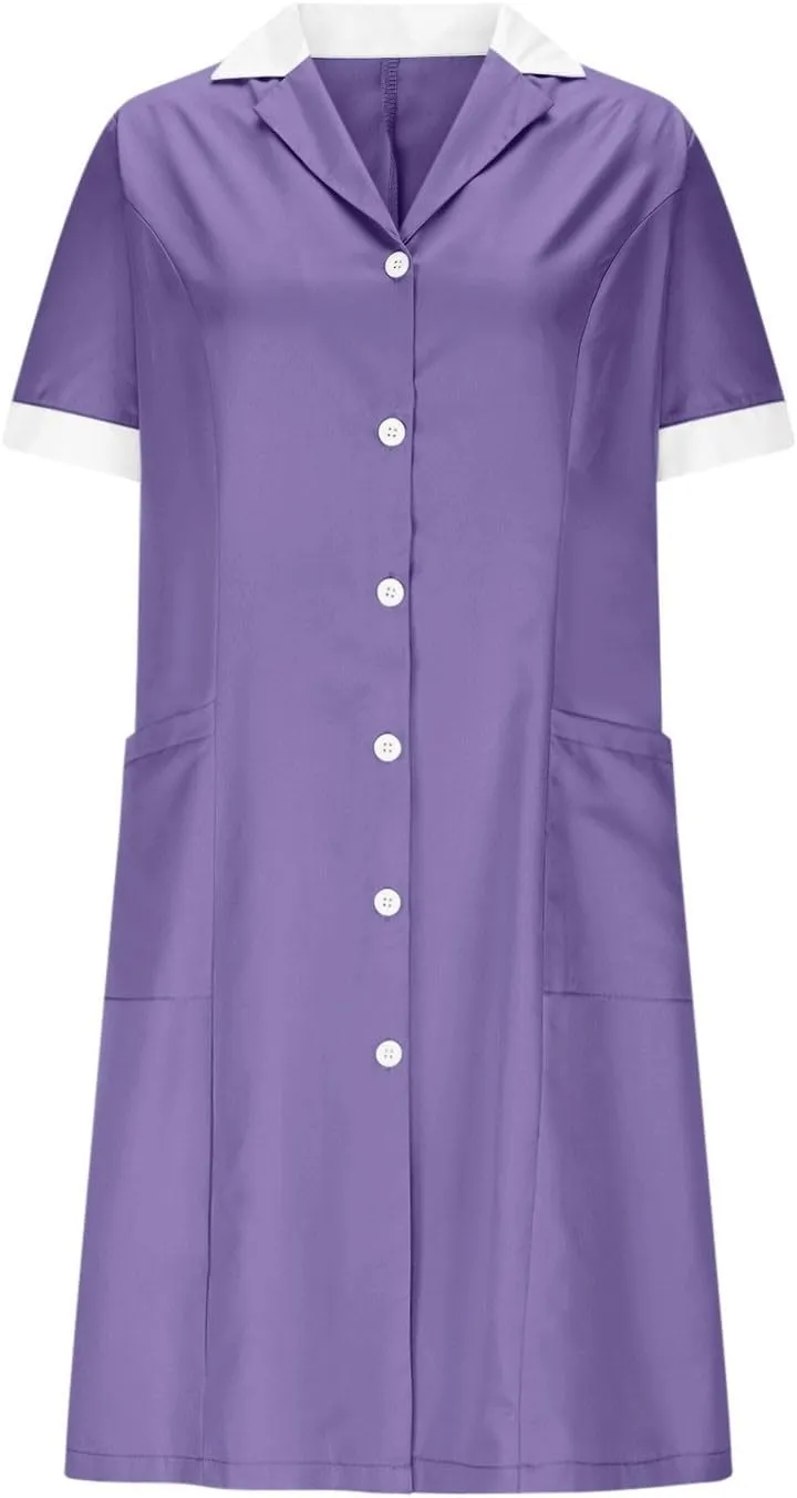 Summer Midi Dress for Women Short Sleeve Button Down Dress Lightweight Trendy Dress Collared Summer Dresses