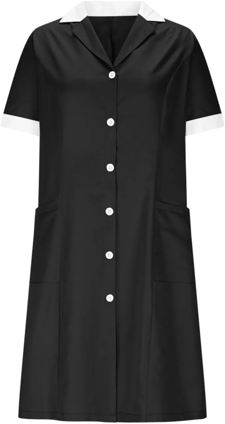 Summer Midi Dress for Women Short Sleeve Button Down Dress Lightweight Trendy Dress Collared Summer Dresses