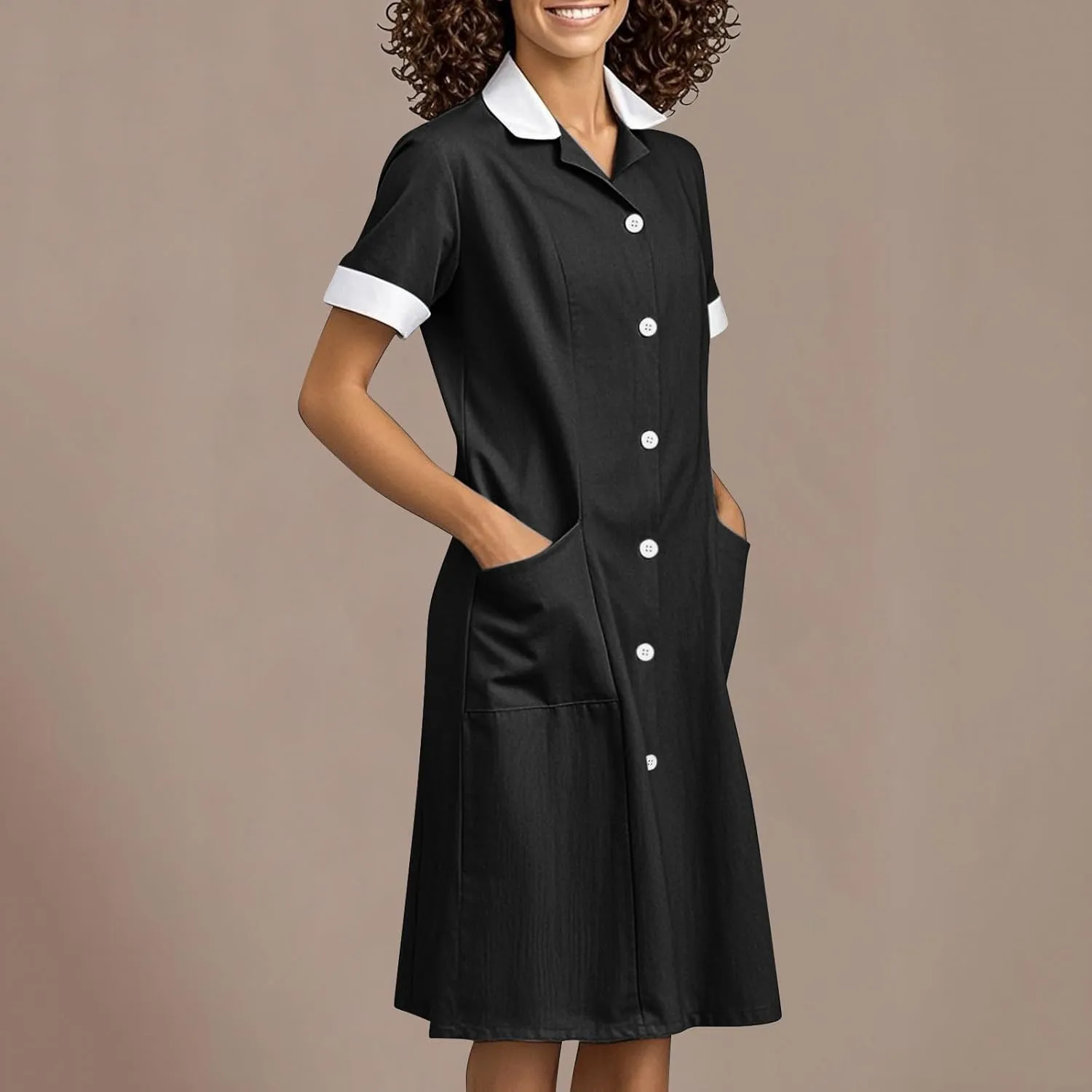 Summer Midi Dress for Women Short Sleeve Button Down Dress Lightweight Trendy Dress Collared Summer Dresses