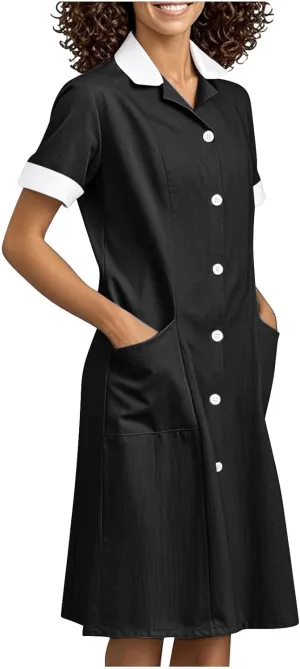 Summer Midi Dress for Women Short Sleeve Button Down Dress Lightweight Trendy Dress Collared Summer Dresses