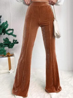 Vintage Chic Ribbed High Waisted Flare Pants