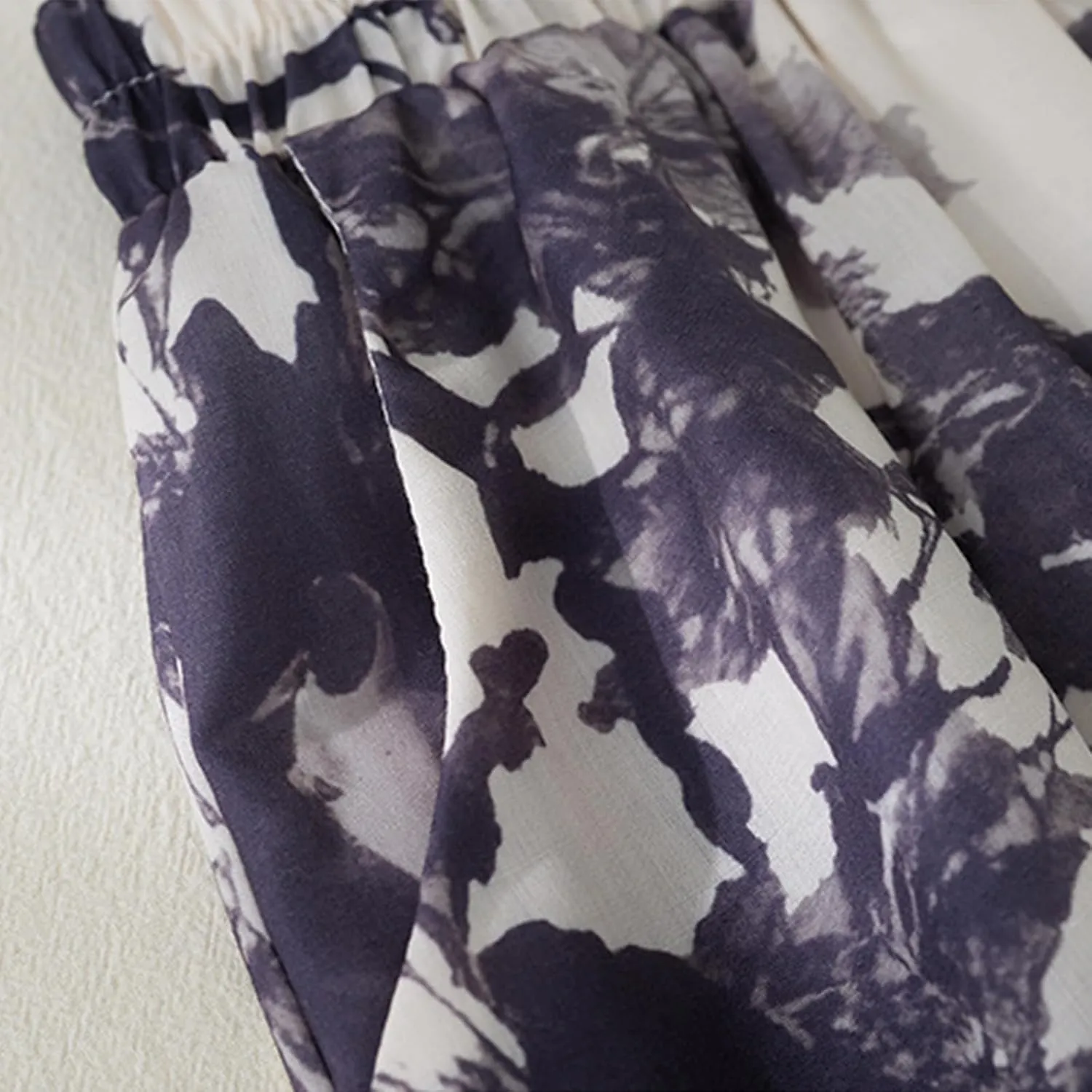 Vintage Floral Print Midi Skirt Women Drawstring Elastic Waist Flowy A-Line Skirts Casual Lightweight Beach Skirt