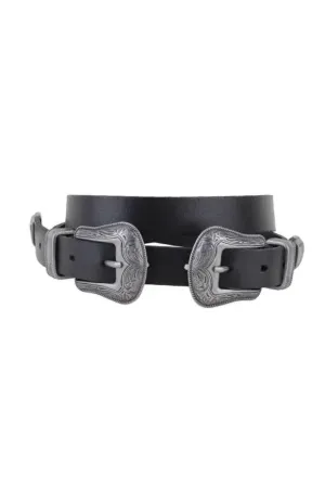 WESTERN DOUBLE BUCKLE LEATHER BELT