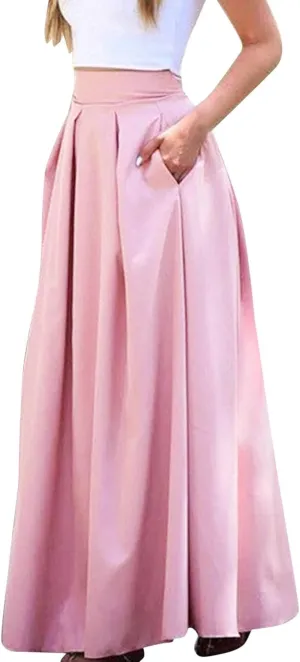 Women Black Skirt Women's 2024 Bohemian Long Skirts Flowy High Waist a Line Maxi Skirts for Women Summer Pleated Skirts