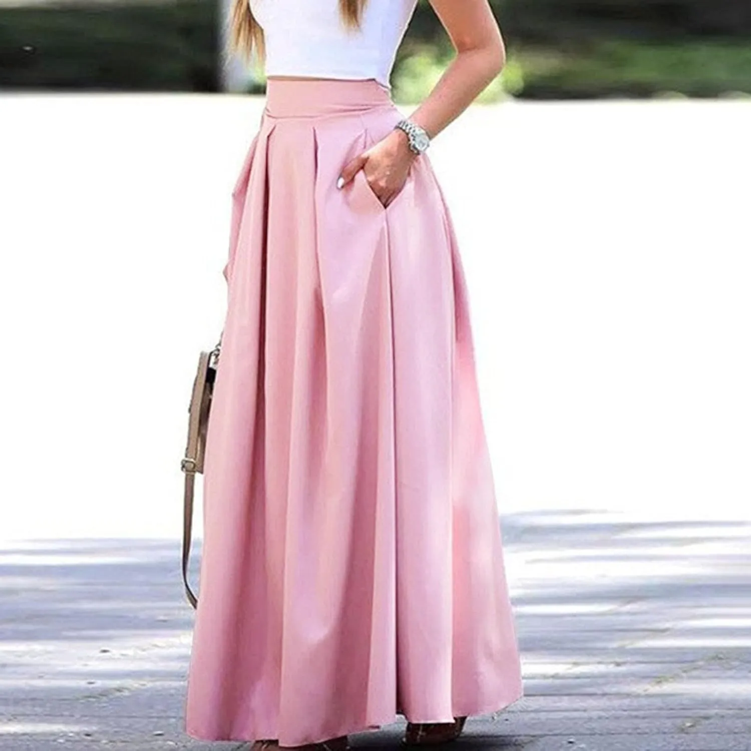 Women Black Skirt Women's 2024 Bohemian Long Skirts Flowy High Waist a Line Maxi Skirts for Women Summer Pleated Skirts