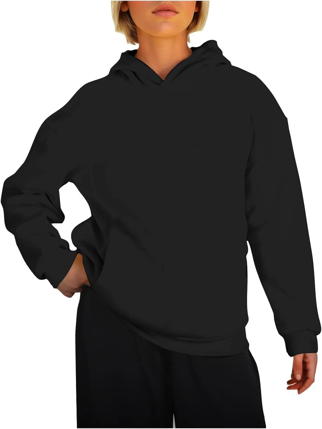 Women's 2024 Casual Hooded Sweatshirts Long Sleeve Solid Oversized Hoodies Loose Cozy Basic Fall Winter Pullover Tops