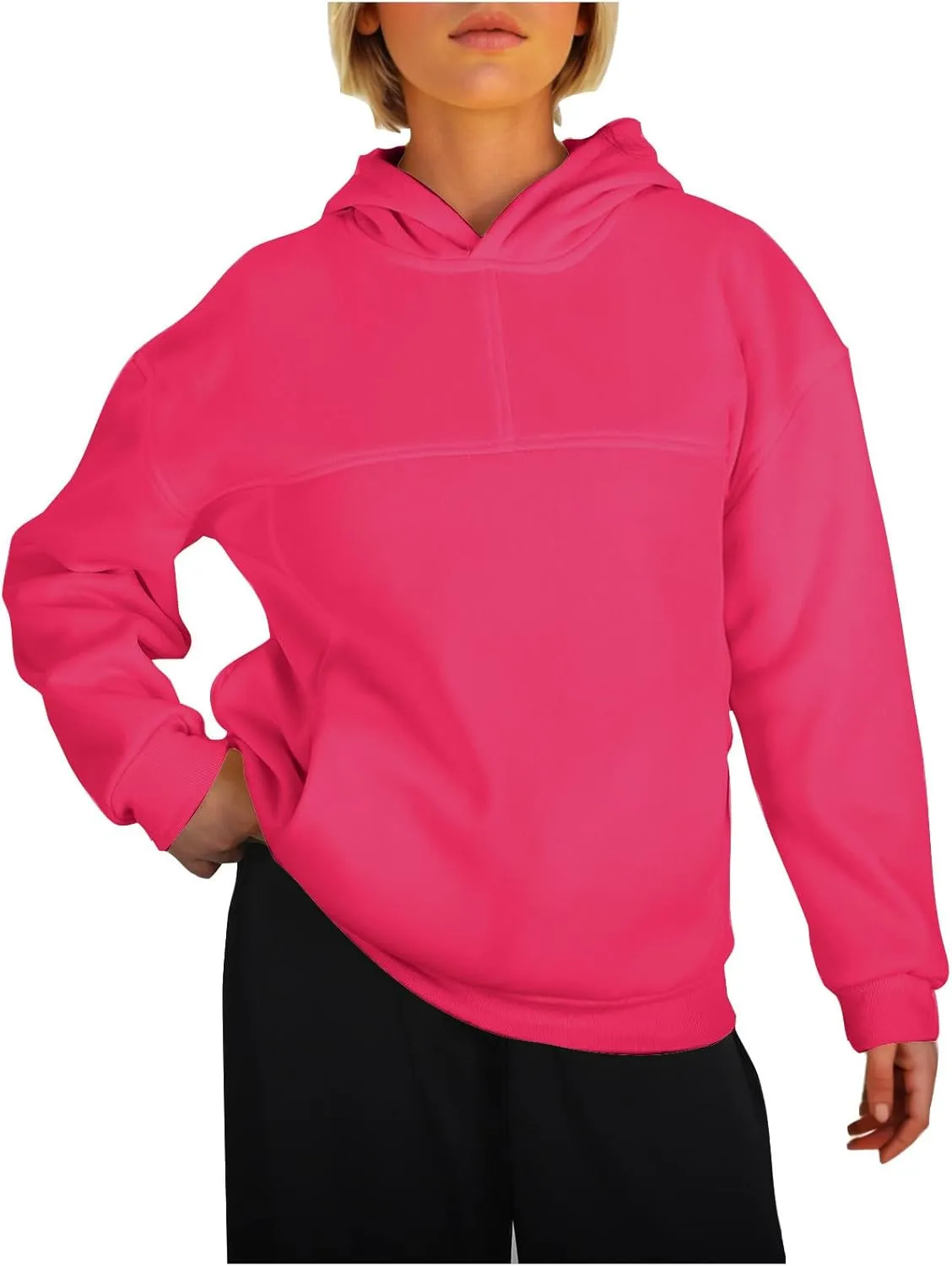 Women's 2024 Casual Hooded Sweatshirts Long Sleeve Solid Oversized Hoodies Loose Cozy Basic Fall Winter Pullover Tops