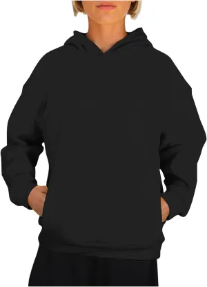 Women's 2024 Casual Hooded Sweatshirts Long Sleeve Solid Oversized Hoodies Loose Cozy Basic Fall Winter Pullover Tops