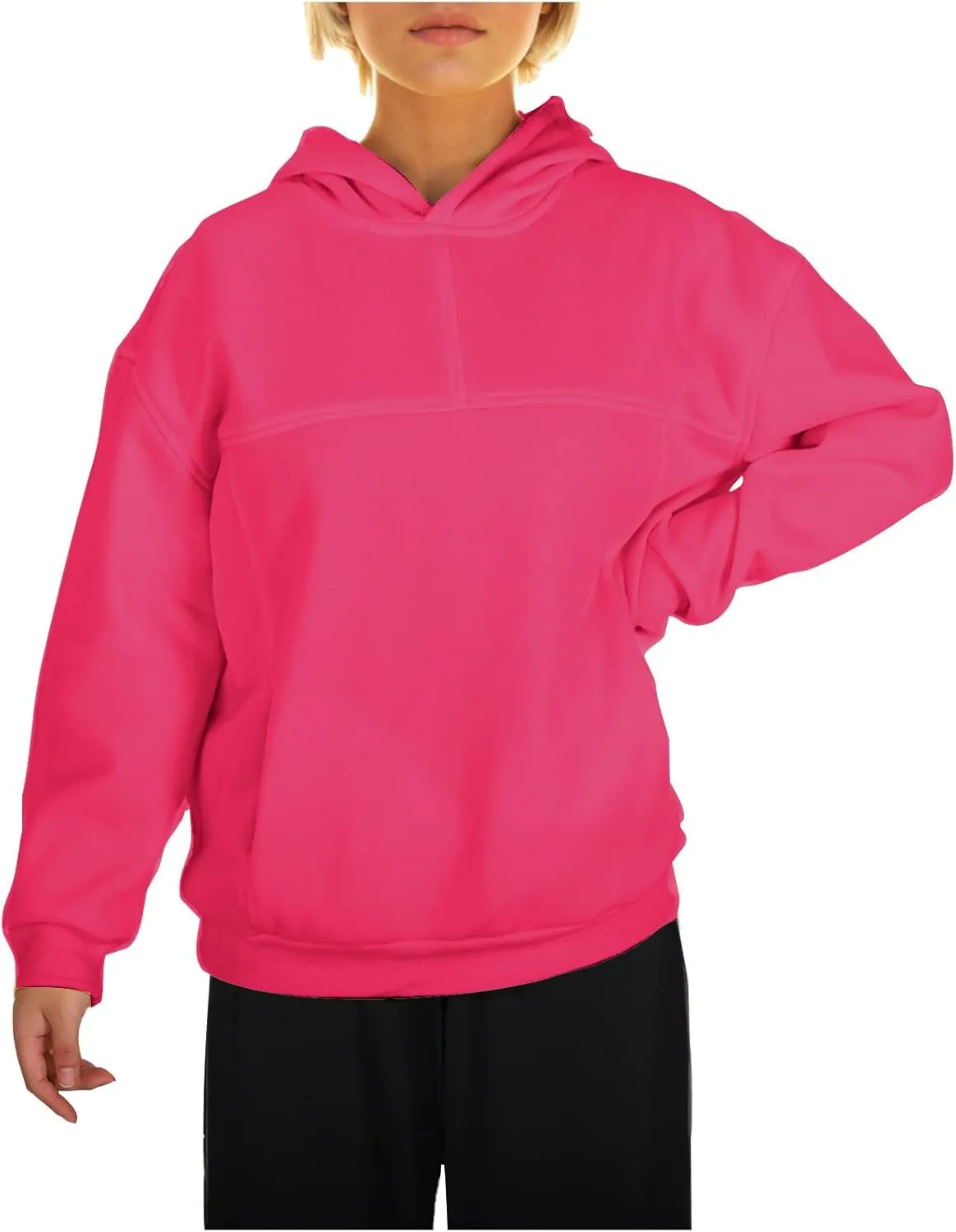 Women's 2024 Casual Hooded Sweatshirts Long Sleeve Solid Oversized Hoodies Loose Cozy Basic Fall Winter Pullover Tops