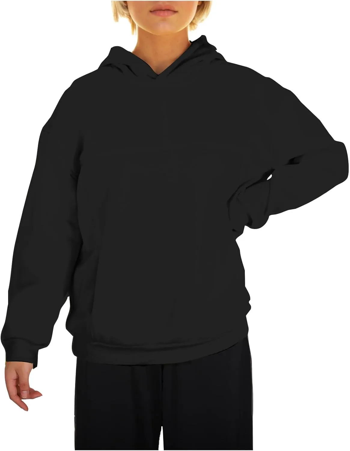 Women's 2024 Casual Hooded Sweatshirts Long Sleeve Solid Oversized Hoodies Loose Cozy Basic Fall Winter Pullover Tops