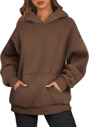 Women's Fall Casual Big Size Solid Color Classic Long Sleeve Hooded Sweatshirt Fashion Loose with Pockets