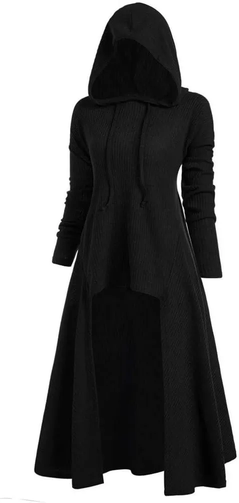 Womens Long Hoodie Gothic Plus Size intage Cloak High Low Sweater Dress Halloween Blouse Tops Sweater