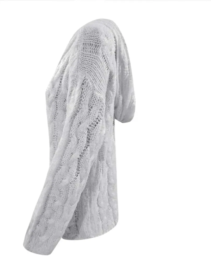 Womens Oversized Hooded Sweater Chunky Cable Knit Pullover Tops Long Sleeve Loose Fit Simple Solid Fall Hoodies