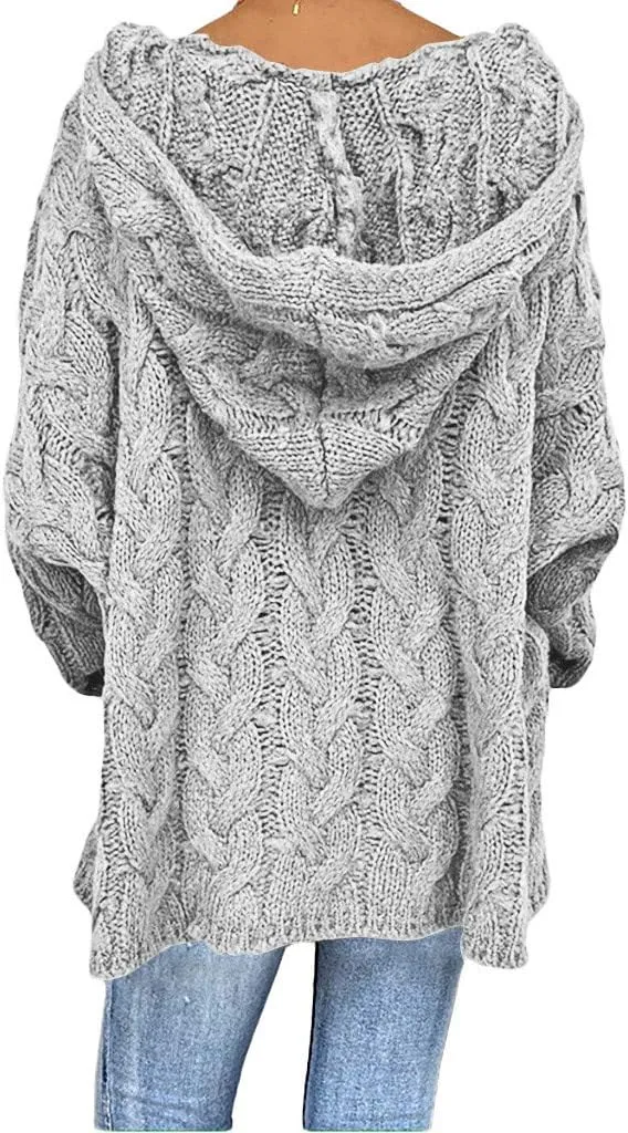 Womens Oversized Hooded Sweater Chunky Cable Knit Pullover Tops Long Sleeve Loose Fit Simple Solid Fall Hoodies
