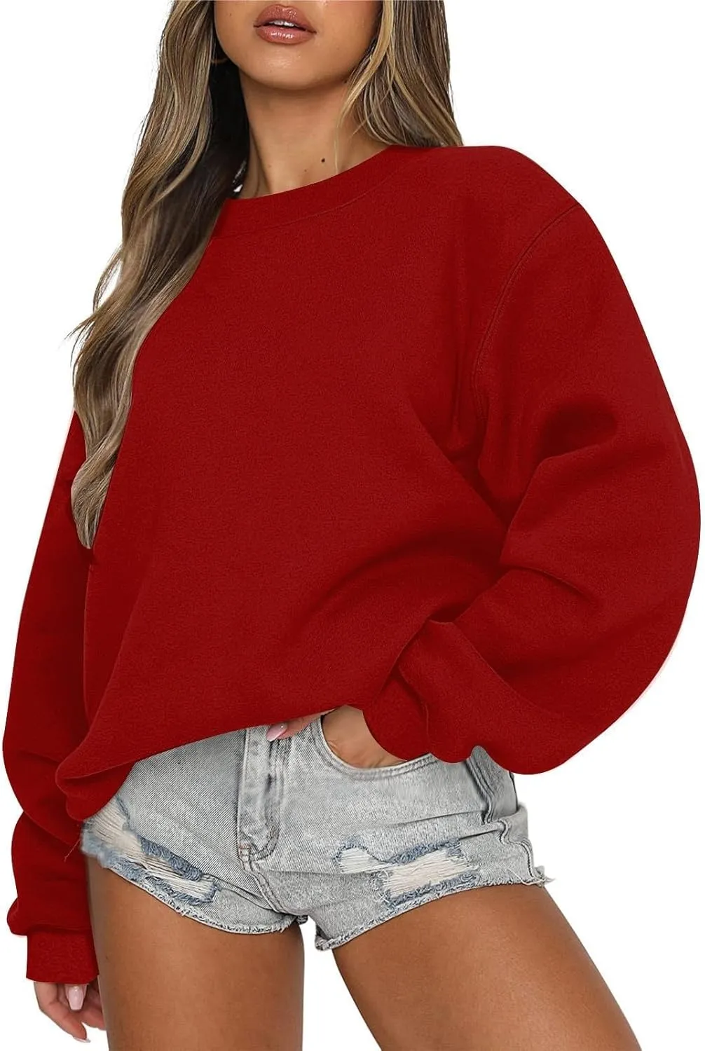 Womens Oversized Sweatshirts Loose Fit Trendy Crewneck Sweatshirts Casual Comfy Long Sleeve Pllover Tops
