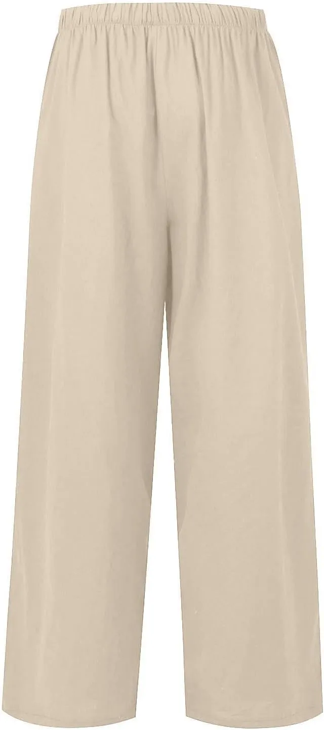 Women's Pants Trendy Linen Summer Wide Leg Pants Flowy Solid Color Beach Pants with Pockets Dress Pants, S-3XL