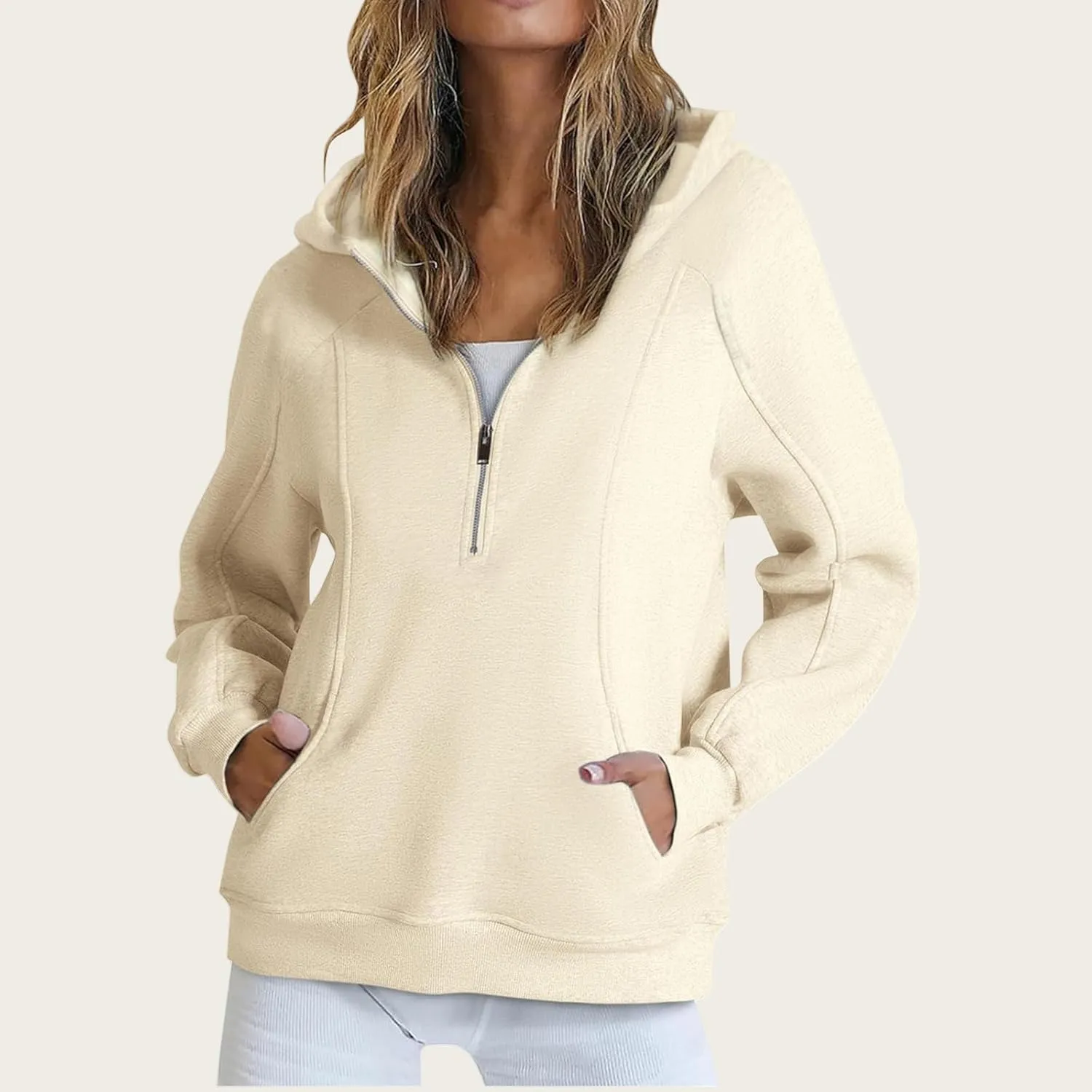 Womens Quarter Zip Sweatshirts Solid Oversized Hoodies Casual Comfy Long Sleeve Pullover Tops Fall Winter Outfits 2024