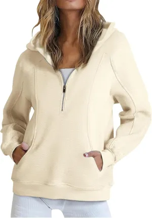 Womens Quarter Zip Sweatshirts Solid Oversized Hoodies Casual Comfy Long Sleeve Pullover Tops Fall Winter Outfits 2024