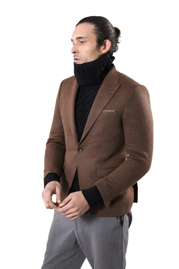 WSS Brown Slim Fit Jacket for Men  - Singen