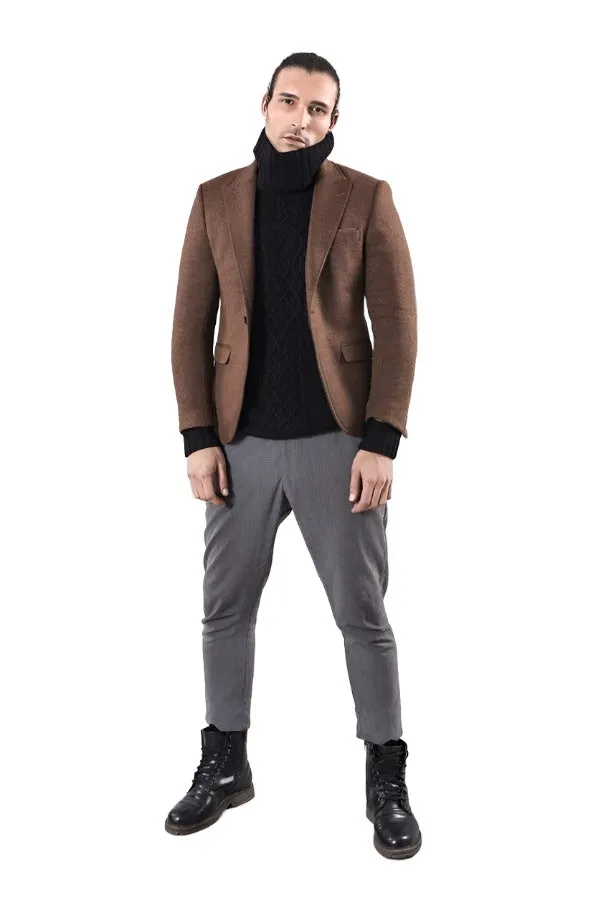 WSS Brown Slim Fit Jacket for Men  - Singen