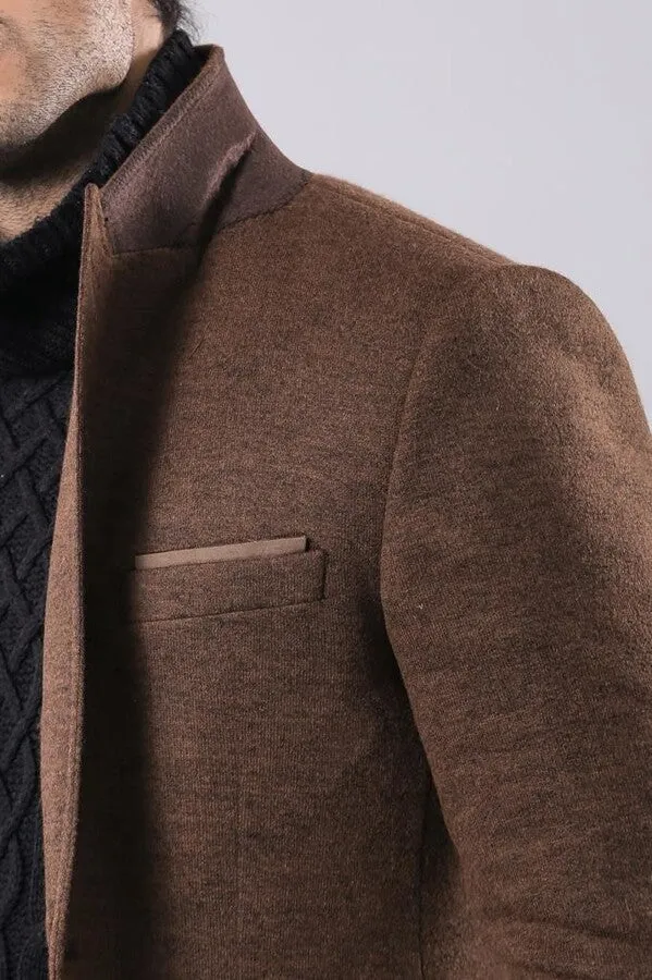 WSS Brown Slim Fit Jacket for Men  - Singen