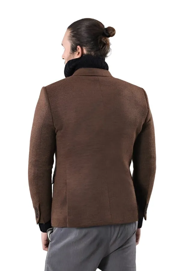 WSS Brown Slim Fit Jacket for Men  - Singen