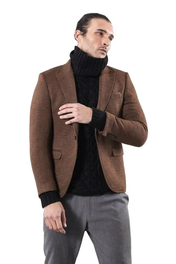 WSS Brown Slim Fit Jacket for Men  - Singen